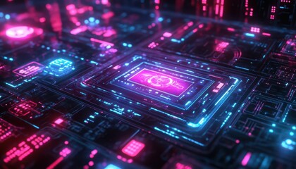 Obraz premium Baby shower party with glowing digital games and holographic decorations Futuristic Neon High Detail