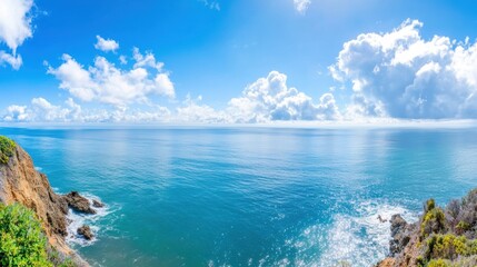 Serene Coastal View Under Bright Blue Skies