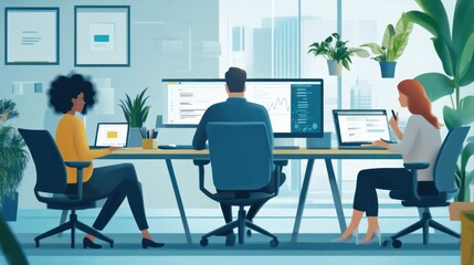 Team collaboration in a monitoring office with digital communication tools