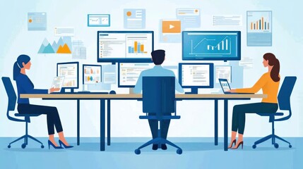 Team collaboration in a monitoring office with digital communication tools