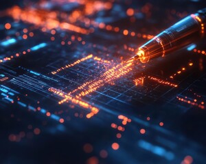 Fototapeta premium Business contracts with glowing holographic signatures and digital documents Futuristic Hologram High Detail