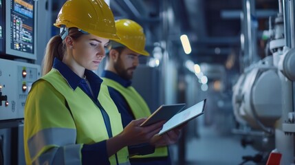 Fototapeta premium Project Manager and Engineer using digital tablets in a control room