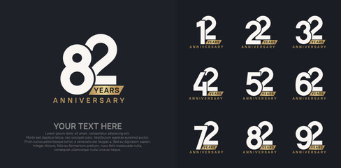 Anniversary logo set vector design, gold and silver color for celebration event