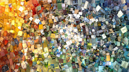 Abstract Colorful Mosaic Background with Vintage Postcards