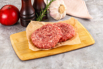 Raw round beef cutlet minced meat