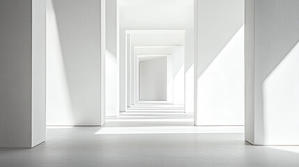3D rendering of an empty white room with a minimalistic interior design