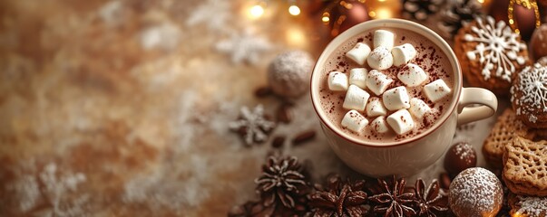 Cozy Hot Chocolate with Marshmallows and Festive Treats