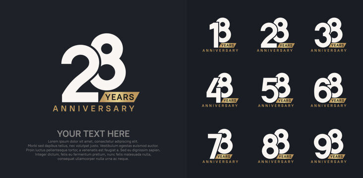 Anniversary logo set vector design, gold and silver color for celebration event