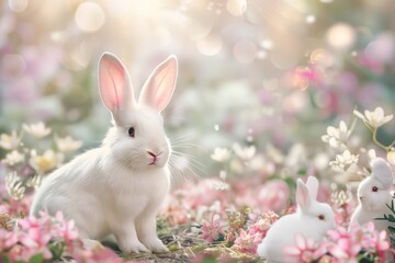 Fototapeta premium Full Body Easter Bunny in Spring Flowers
