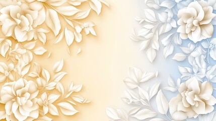 Delicate flowers and leaves blend in a dreamy teal to yellow gradient, enriched by soft focus light rays and a bokeh effect, making space for elegant text