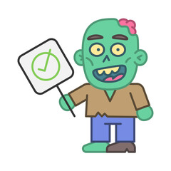 Zombie holds yes sign and smiles
