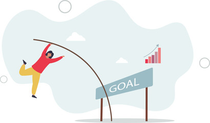 Reach business goal or target, success, achievement or challenge to overcome obstacle and win competition,flat design with people.
