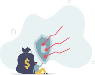 Financial security, money loss or wealth protection, defense from cyber attack or economic recession concept.flat design with people.