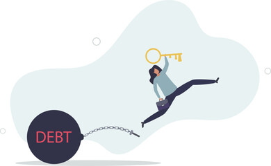 Debt free or freedom for pay off debts, loan or mortgage, solution to solve financial problem,flat design with people.