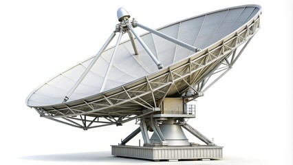 Large satellite dish isolated on white background aerial view