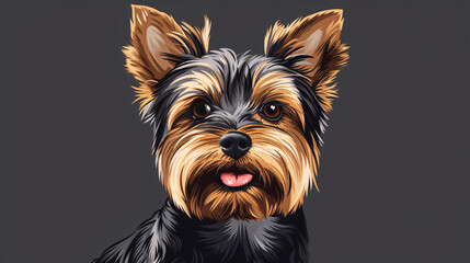 Fototapeta premium A cute and modern graphic of a Yorkie, showcasing its happy face and distinctive breed characteristics in a playful, doodle style