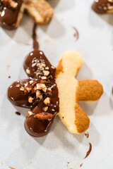 Snowflake-Shaped Sugar Cookies, Chocolate-Dipped, Pecan Crushed Nuts, Holiday Baking