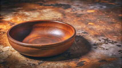 Wooden bowl on a textured stone surface.