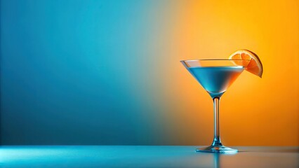 Layered serenity cocktail with cool blues and warm oranges, minimalist design