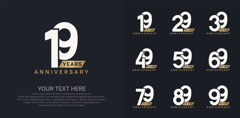 Anniversary logo set vector design, gold and silver color for celebration event
