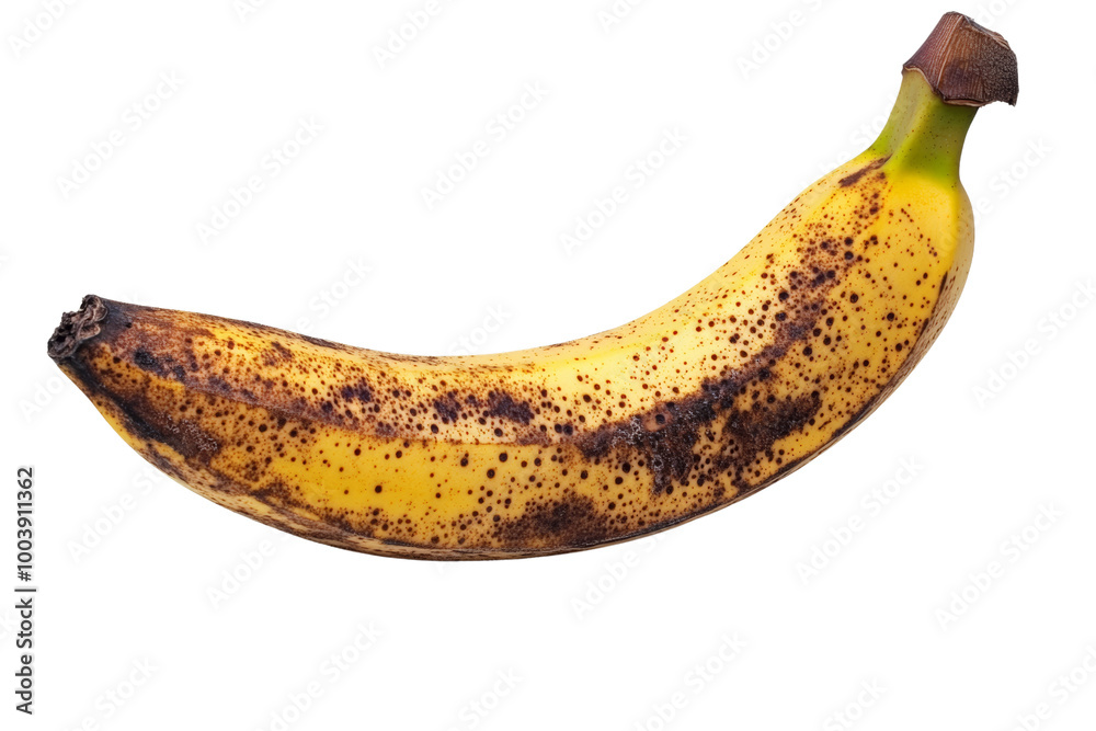 Poster ripe banana with a few brown spots ,isolated on transparent background