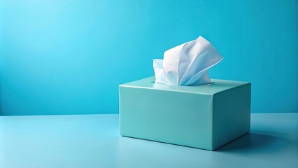 Light blue tissue box on blue background
