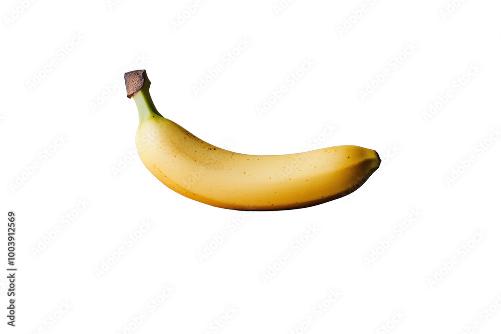 Poster single banana resting on a wooden table with natural grain ,isolated on transparent background