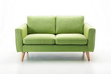 light green sofa small size minimal style on white background Tilted Angle