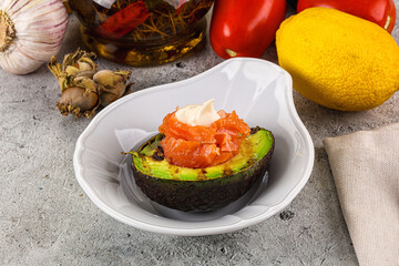 Whole grilled avocado with salmon