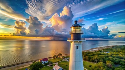 Lighthouse overlooking Gulfport Mississippi skyline