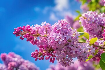 Lilac branch with flowers against blue sky