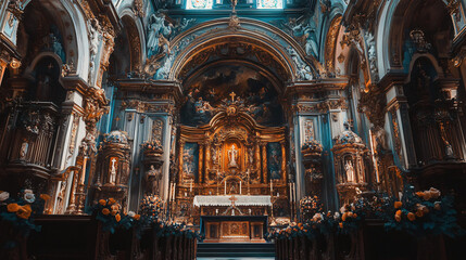 Obraz premium An ornate church interior with lavish decorations