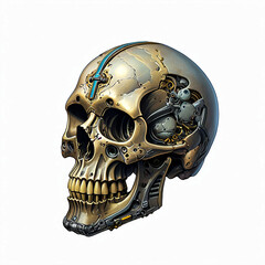 Human head skull. Isolated on white background. Color illustration.