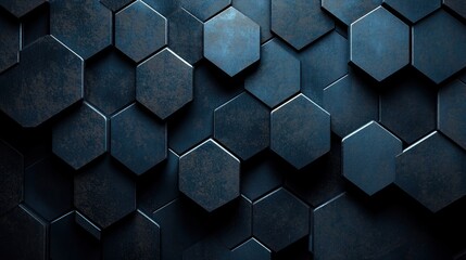 Dark Blue Hexagonal Textured Geometric Background Design