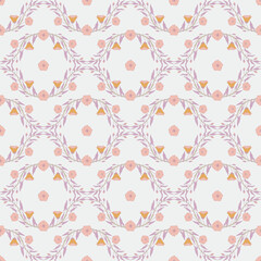 Floral seamless pattern with convolvulus plant, its flowers, and leaves. Retro template for prints. Gray background. Vector illustration