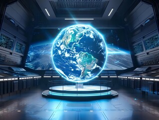 Holographic Earth in High Tech Control Room for Global Monitoring and Decision Making
