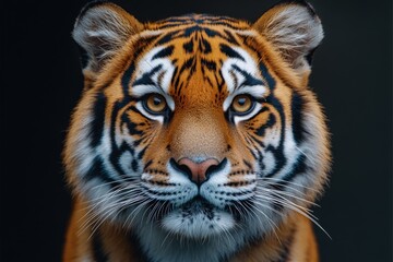 Fototapeta premium Portrait of a tiger on a dark background. Close-up.
