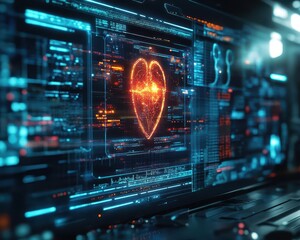 Healthcare innovation visualized with glowing holographic tools and digital health trackers  Futuristic  Hologram  Minimalist