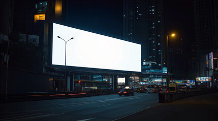 a wide white screen billboard at busy road side for mockup