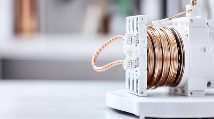 Close-up of a rotating electrical motor part, sharp details and professional layout, ample space for advertising copy, deep depth of field, Product photography with high resolution, studio lighting,