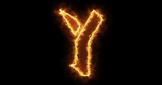 4K fire Y alphabet with moving neon outline on black background. Y alphabet on black background for an online shop, blog, web, cafe, and hotel. Technology video material animation. Easy to use.