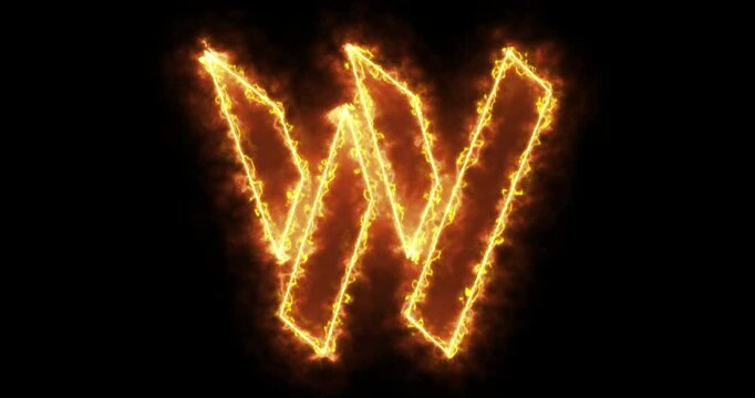4K fire W alphabet with moving neon outline on black background. W alphabet on black background for an online shop, blog, web, cafe, and hotel. Technology video material animation. Easy to use.