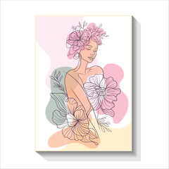 Abstract hand drawing woman with flower mimimalist line art vector