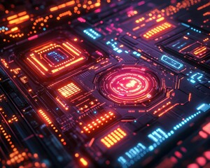 Fototapeta premium Internet security interface with glowing neon firewalls and digital protection tools Futuristic Neon High Detail
