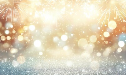 "An Elegant Display of Shimmering Fireworks Against an Abstract White Glitter Background, Creating a Festive and Sparkling Celebration Scene"