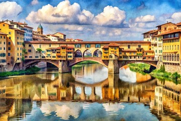 Obraz premium Long shot watercolors painting of Ponte Vecchio in Florence