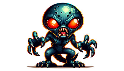 Alien monster character, with glowing eyes, ready to attack, in cartoon style