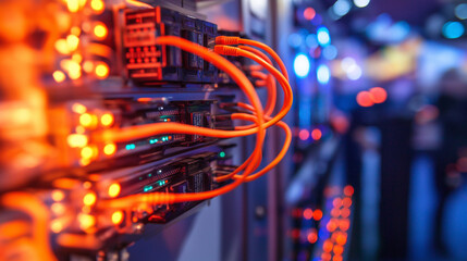 Data center cables connected to high-performance server network