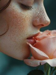 Close-up Rose with Tears on a Face