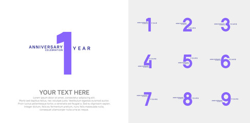 Anniversary logo set vector design, purple color for celebration event